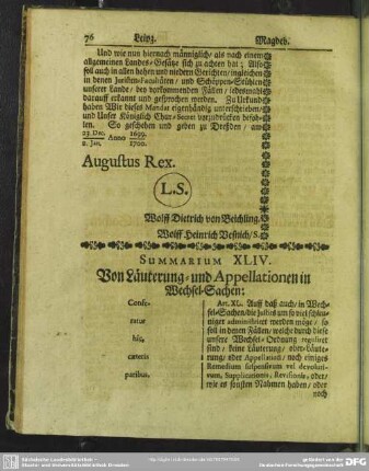Summarium XLIV. Von Läuterung- und Appellationen in Wechsel-Sachen