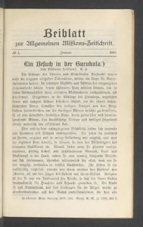 Beiblatt N°1. Januar. 1910