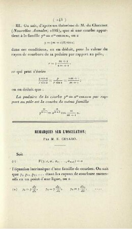Remarques sur l'osculation.