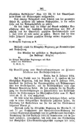 Bewilligung von Gnadenkompetenzen an Hinterbliebene von Volksschullehrern : [F. Oeffentliches Volksschulwesen]