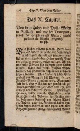 306-313, Das X. Capitel. Von dem Fuhr- und Post-Wesen in Rußland.