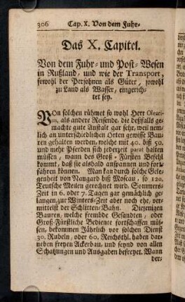 306-313, Das X. Capitel. Von dem Fuhr- und Post-Wesen in Rußland.