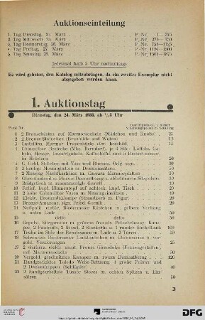 1. Auktionstag Dienstag, den 24. März 1936, ½ 3 Uhr (Nr. 1-375)