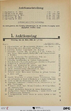 1. Auktionstag Dienstag, den 24. März 1936, ½ 3 Uhr (Nr. 1-375)
