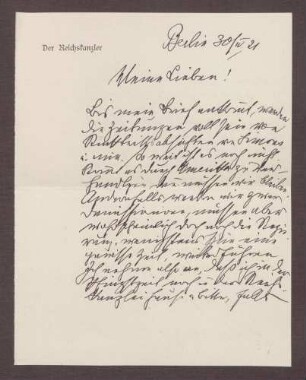 Schreiben von Constantin Fehrenbach, Berlin, an Elisabeth Rosset, Resignation bzgl. der Londoner Konferenz