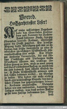 Vorred. Hochgeehrtester Leser!