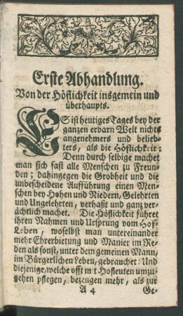 Erste Abhandlung. Von der Höflichkeit insgemein und überhaupts