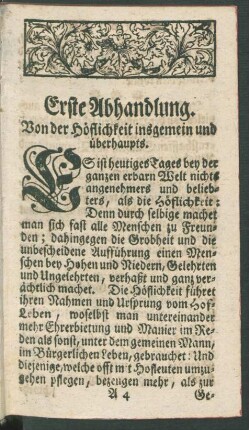 Erste Abhandlung. Von der Höflichkeit insgemein und überhaupts
