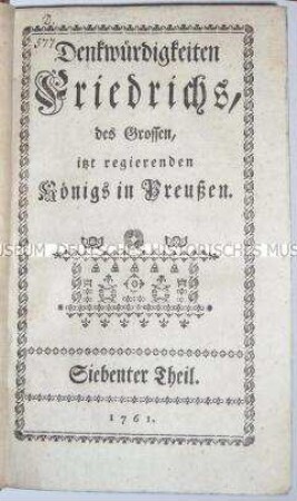 Zeitgenössische Biografie über Friedrich den Großen