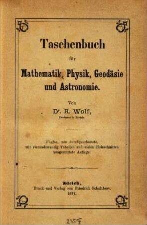 Taschenbuch für Mathematik, Physik, Geodäsie und Astronomie