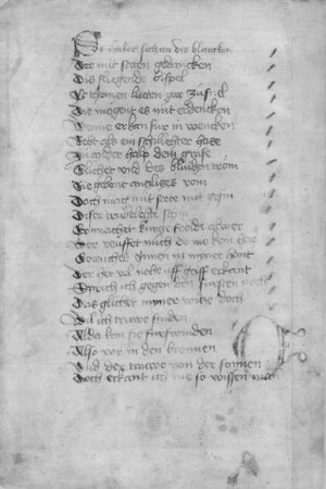 Parzival : Wolfram von Eschenbach. Parzival. Textseite 1 v. Papier; ca. 280 x 102 mm. A. 15. Jh.. Dresden: SLUB M 66