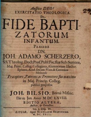 Exercitatio theol. de fide baptizatorum infantum
