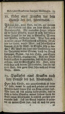 18. Gebet eines Kranken vor dem Genusse des heil. Abendmahls. - 33. Bußtagsgebete.