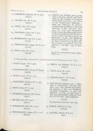 b) Planmäßige (beamtete) außerordentliche Professoren seit 1920.