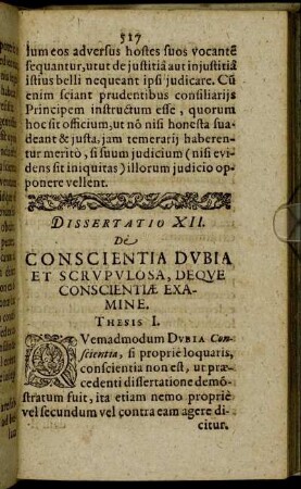 Dissertatio XII. De Conscientia Dubia Et Scrupulosa, Deque Conscientiæ Examine.