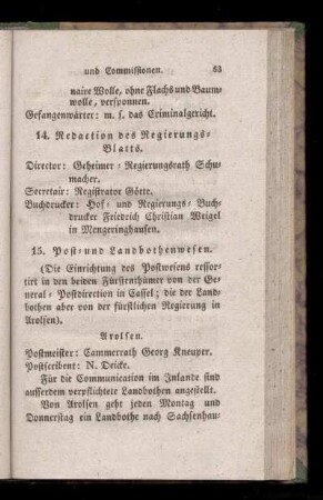 14. Redaction des Regierungs=Blatts.