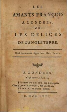 Les Amants François à Londres ou les délices de l'Angleterre