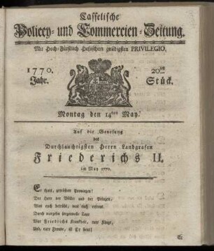 20tes Stueck, Montag den 14ten May. 1770