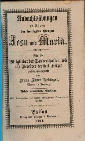 Andachtsübungen zu Ehren der heiligsten Herzen Jesu und Mariä