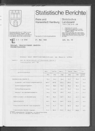 Index der Nettoproduktion im Maerz 1986 : Lfd. Nr. 20