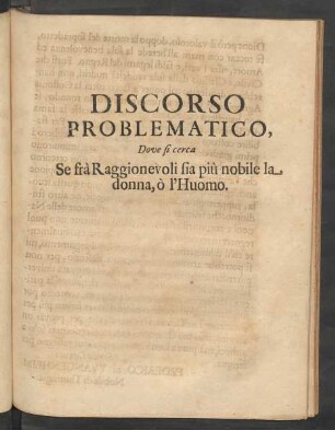 Discorso ... Se fra Raggionevoli sia piu nobile la donna ...