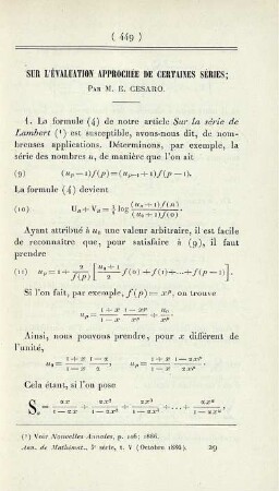 Sur l'évaluation approchée de certaines séries.