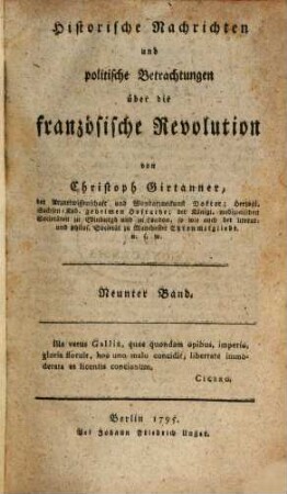 Historische Nachrichten und politische Betrachtungen über die französische Revolution, Neunter Band
