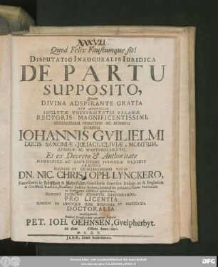 Disputatio Inauguralis Iuridica De Partu Supposito
