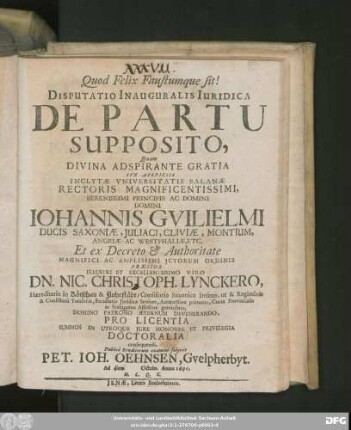 Disputatio Inauguralis Iuridica De Partu Supposito
