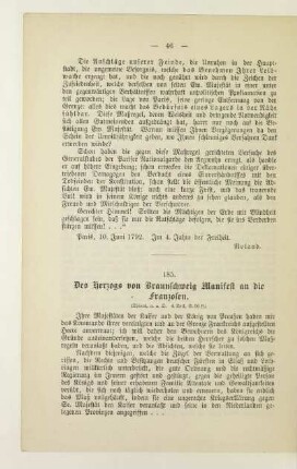185. Des Herzogs von Braunschweig Manifest an die Franzosen