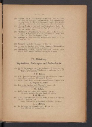 IV. Abtheilung. Kupferstiche, Radirungen und Farbendrucke