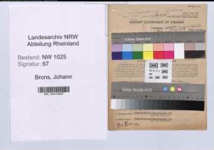 Entnazifizierung Johann Brons , geb. 13.06.1886 (Wachmann)