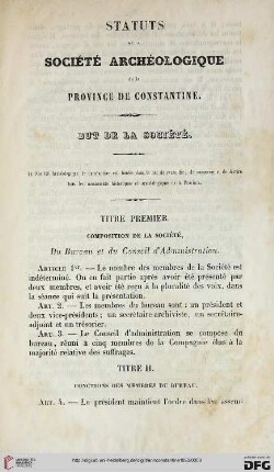 Status de la Société Archéologique de la Province de Constantine