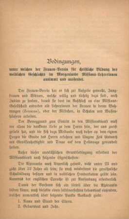 Bedingungen, unter welchen der Frauen-Verein für christliche Bildung des weiblichen Geschlechts ...