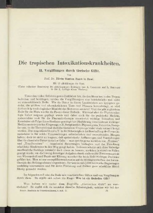Die tropischen Intoxikationskrankheiten. II. Vergiftungen durch tierische Gifte.
