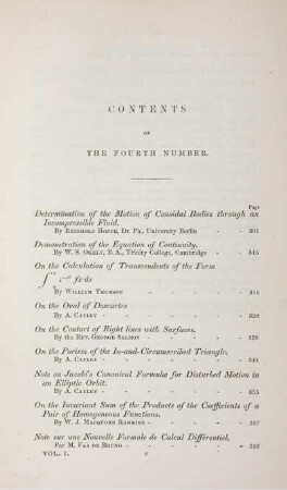 Contents of the fourth number.