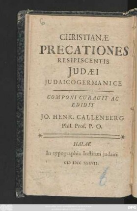 Christianæ Precationes Resipiscentis Judæi Judaicogermanice
