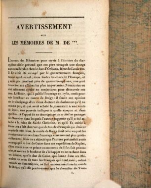 Collection des mémoires relatifs à l'histoire de France, 58. Mémoires de M. de ***, Tome I