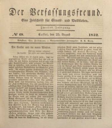 № 68. Cassel, den 25. August 1832.
