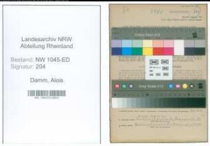 Entnazifizierung Alois Damm , geb. 19.06.1895 (Lehrer)
