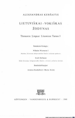 Litauisch-deutsches Wörterbuch, 1