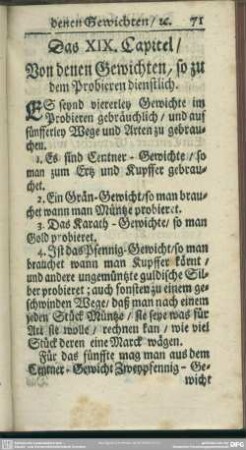 Das XIX. Capitel, Von denen Gewichten, so zu dem Probieren dienstlich