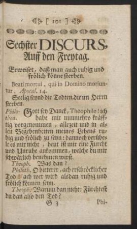 Sechster DISCURS, Auff den Freytag.