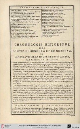 Chronologie historique des comtes du Sundgaw et du Nordgaw, et Landgraves de la haute et basse Alsace