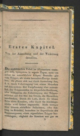 Erstes Kapitel. Von der Ansteckung und Verhütung derselben.