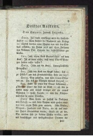 Dritter Auftritt. Don Quixote, hernach Lucinde