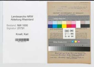 Entnazifizierung Karl Kroell, geb. 26.01.1913 (Telegrafensekretaer)