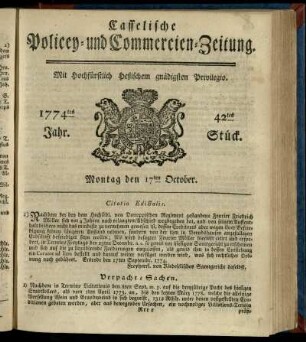 42tes Stueck, Montag den 17ten October 1774