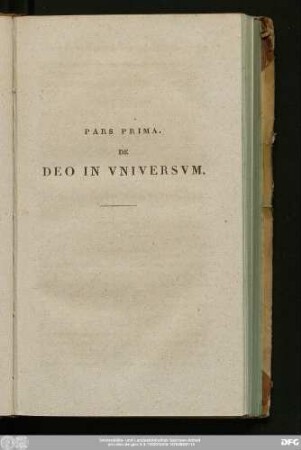 Pars Prima De Deo In Univerum.