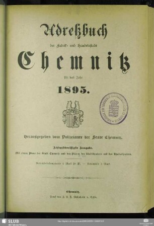 38.1895: Adressbuch der Fabrik- und Handelsstadt Chemnitz : ein Wegweiser für Einheimische u. Fremde